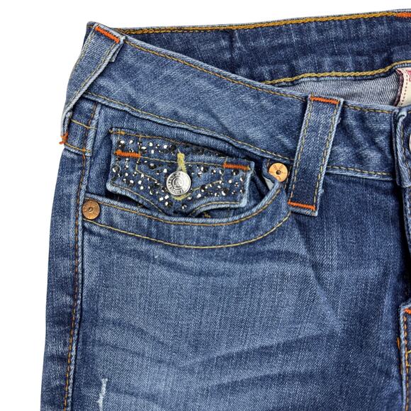 TRUE RELIGION Y2K Rhinestone Straight Leg Jean Size 28 Made In USA - Picture 2 of 8